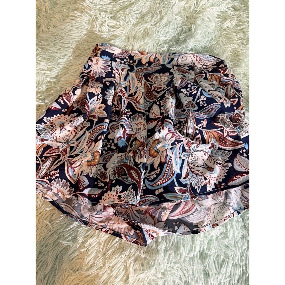 Shein Blue Shorts Floral Multi Color High-Waisted Leggings Women's Size Xs